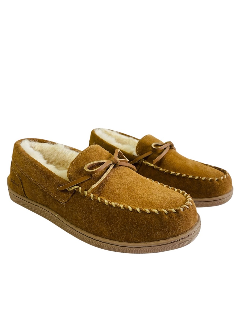 My Slippers Soft Tan Suede Leather Faux Fur Lined Moccasin Slippers Size 9